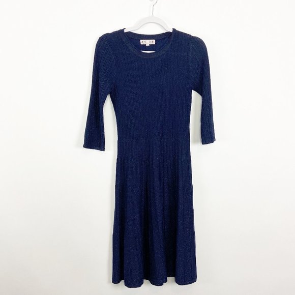 Nanette Lepore Navy Sparkle Fit and Flare Dress - Picture 2 of 6